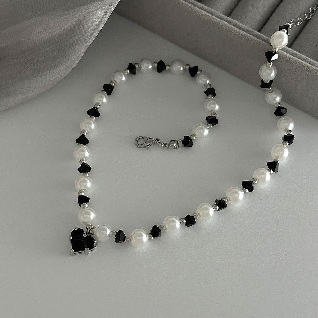 Crystal Heart Pearl Bead Choker Necklace