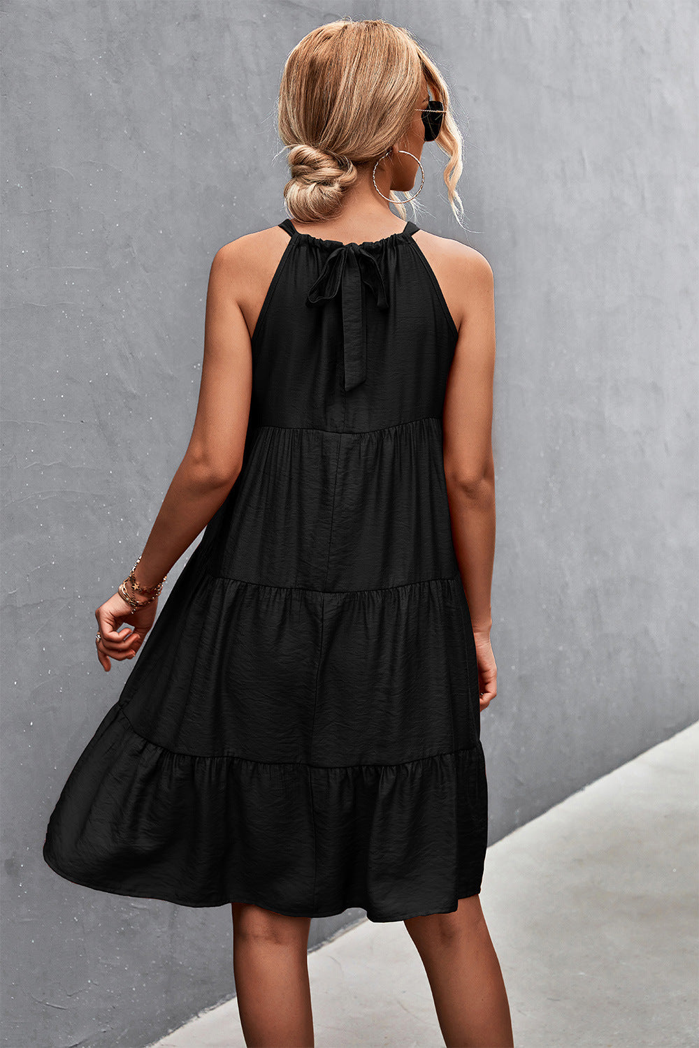 Southern Nights Tiered Halter Dress Black