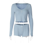 Heather Ribbed V-Neck Lounge Set