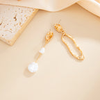 Retro Irregular Faux Pearl Long Metal Geometric Earrings
