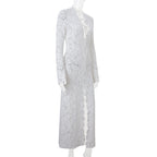 Garcelle Floral Lace Lace-up Long Bell Sleeve Slit Midi Dress