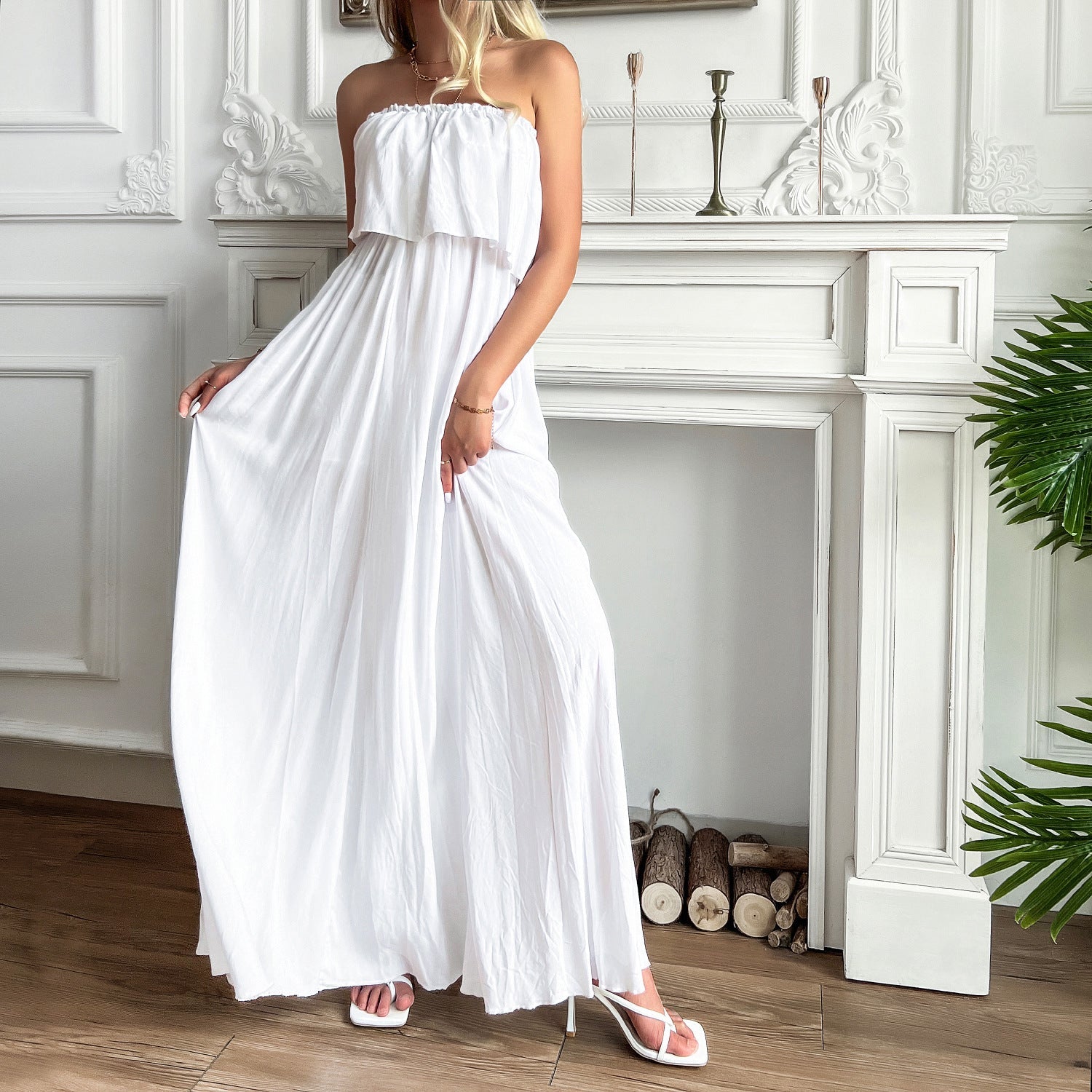Positive Energy Strapless Maxi Dress Off White