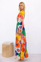 Addison Timeless Floral Dress with Puff Sleeves Elevated Occasion Wear