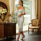 Light Luxury off - Neck Socialite Sheath Simple White Evening Dress