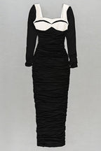 Lolic Long Sleeve Square Collar Ruched Hem Knit Maxi Dress