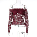 Lace Off-Shoulder Long Sleeve Top