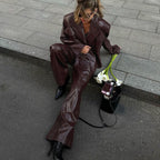 Fashionable Brown Leather Suit Set