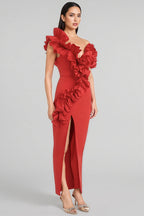 Natal Red Ruffled Slit Maxi Dress