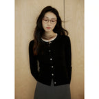 Button-Up Cardigan Sweater with White Inner Layer