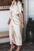 Luv Satin Tie Front Midi Shirt Dress Champagne