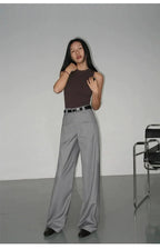 Black High-Waist Straight-Leg Suit Trousers