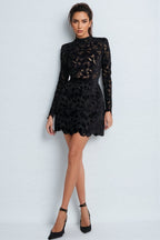 Vali Long Sleeve Lace Mini Dress-Black