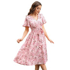Zuleyka Chic Women's Floral Dress with V Neck and Tailored Tie Belt Silhouette Collection