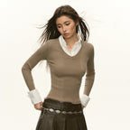Layered V-Neck Ribbed Sweater