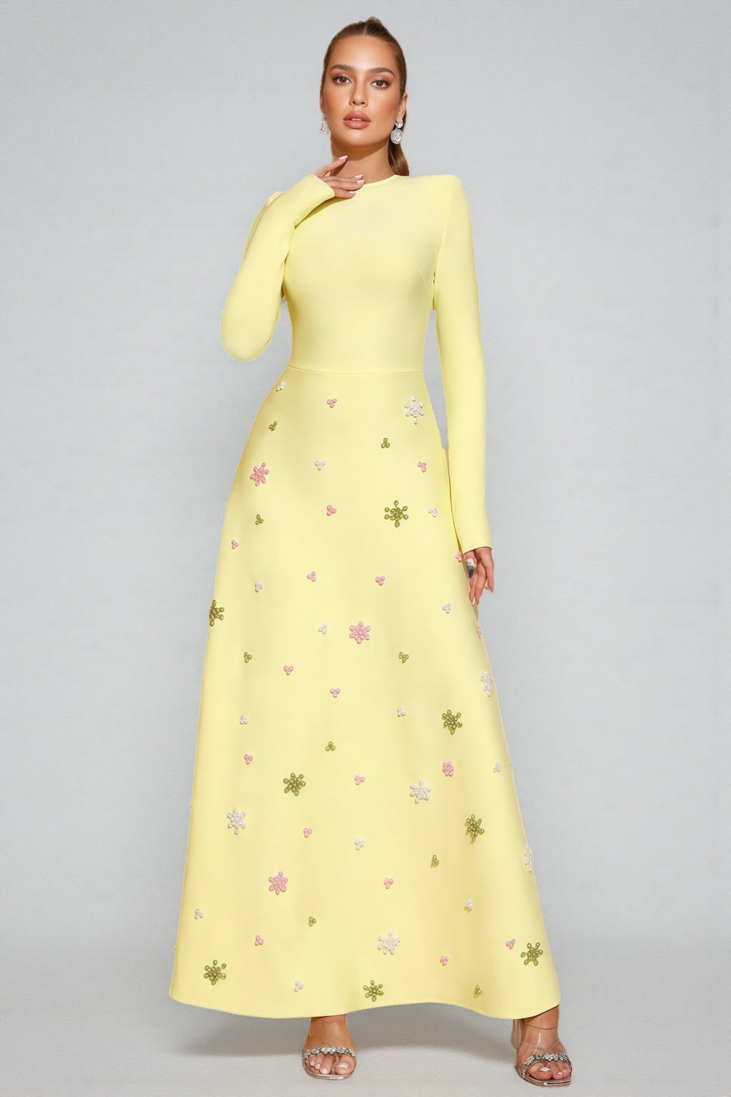 Konka Yellow Beaded Maxi Dress