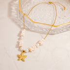 Stainless Steel Natural Stone Pearl Starfish Sun NeckLace