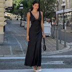 Satin Lace Spliced Maxi Dress