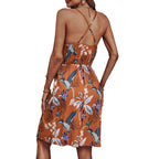 Cosmo Marble Print Satin Slip Midi Dress Chocolate