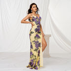 V-neck hip-hugging sequined banquet slit evening dress