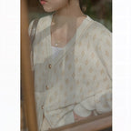 Black Jacquard-Knit V-Neck Button-Up Cardigan