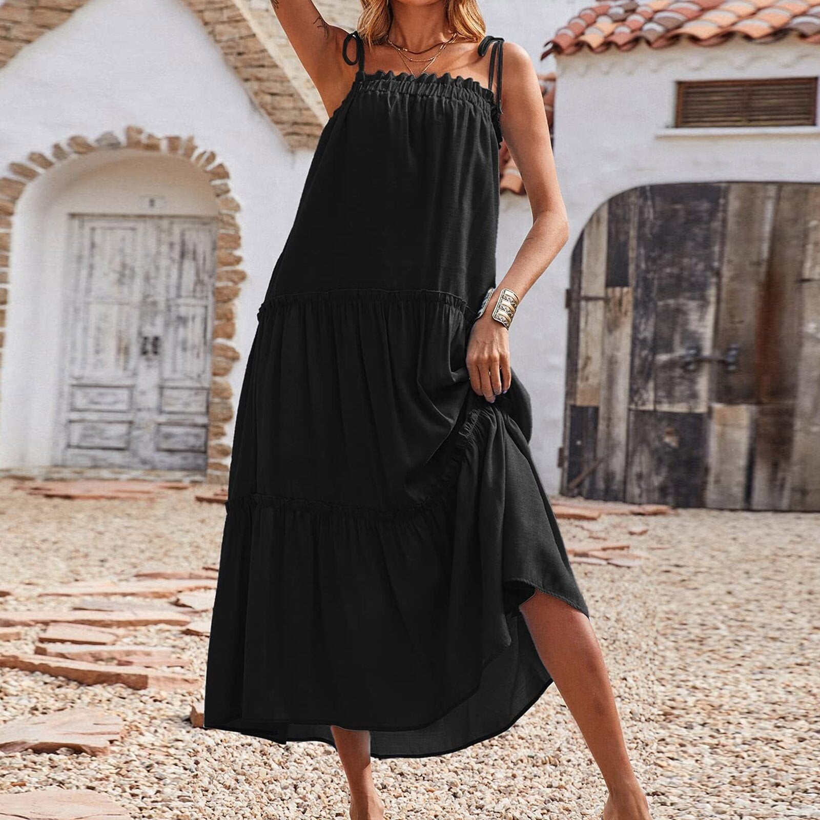 Young Love Ruffle Maxi Dress Black