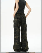Camo Print Wide-Leg Multi-Pocket Cargo Pants