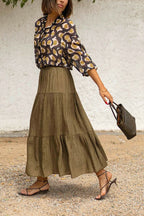 Solid Color Splicing Casual Vacation Maxi Skirt
