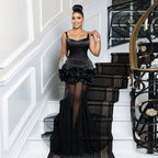 Sling Floral Mesh Dress Patchwork Maxi Dress Sling Rhinestone Sheath
