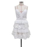 Backless Lace up Tiered Dress Short