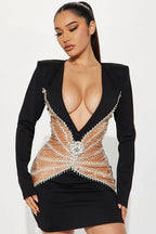 Graceful Rhinestones Tassel V neck Bandage Dress