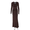 Swing Collar Long Sleeve Pleated Slim Sheath Dress
