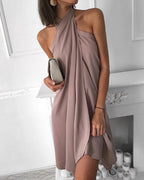 Melody Satin Halter Mini Dress Salmon