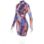 High neck printed mini dress