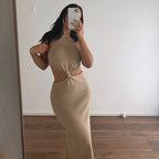 Rita Cotton Cutout Halter Midi Dress Sand