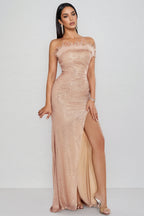 Kylark Strapless Glitter Slit Maxi Dress