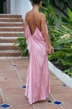 Venus Satin V-neck Draped Pleated Slip Loose Maxi Dress