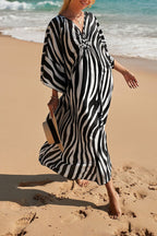 Simple Unique Printed Pleated Front Slit Cover Up