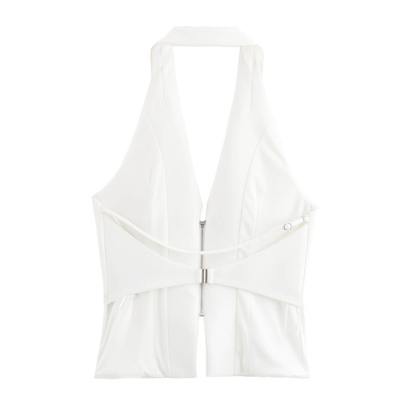 Canvas Halter Neck Backless Lapel Vest