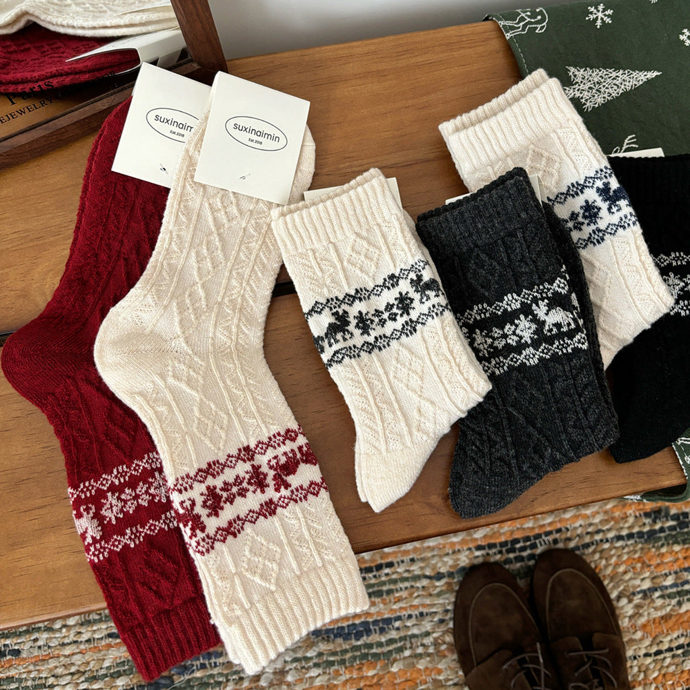 Wool Retro Elk Warm Slouchy Crew Socks