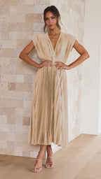 Olivia Statement Long Dress with Deep V Neckline and Bow On the Back Boutique Collection