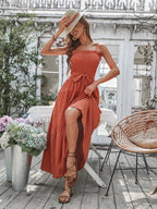 Free Falling Strapless Tiered Maxi Dress Papaya