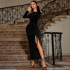 High Sense Socialite Dress Cocktail Adult Lady like Woman Wind Slit Maxi Dress