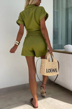 Women's new lace-up street lapel jumpsuit INS casual loose holiday jumpsuit