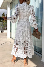 French party sensual party elegant crochet lace lantern sleeves party MIDI skirt