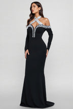 Hyxra Diamond Studded Fishtail Maxi Dress