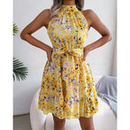 Liliana Luxe Women's Floral Dress with High Collar and Flounce Chic Silhouette Collection