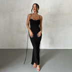Backless Pleated Dress Evening Dress Sleeveless Strap Dress for