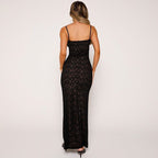 Deep V Lace Halter Back Maxi Dress