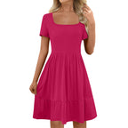 Luisa Effortless Women's a Line Casual Dress with Square Neckline and Flounce Chic Silhouette Collection