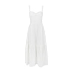Cami Dress Cotton Linen Jacquard Mid Length Dress White Dress for Sweet Spicy